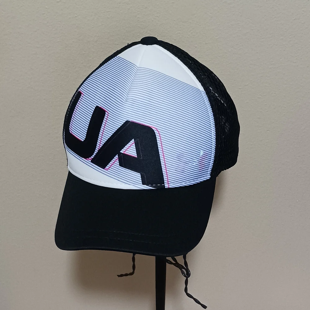 Under Armour Trucker Hat Youth Cap Black White Pink Holagram Logo Velcro Strap